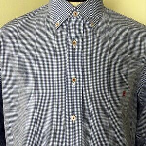Carolina Herrera Mens Blue Small Check Cotton Long Sleeve Dress‎ Shirt Sz 17